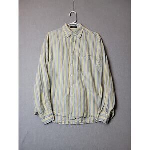 Allen Solly Linen Cotton Yellow Striped LS Relaxed Fit Button Up Shirt Mens 40